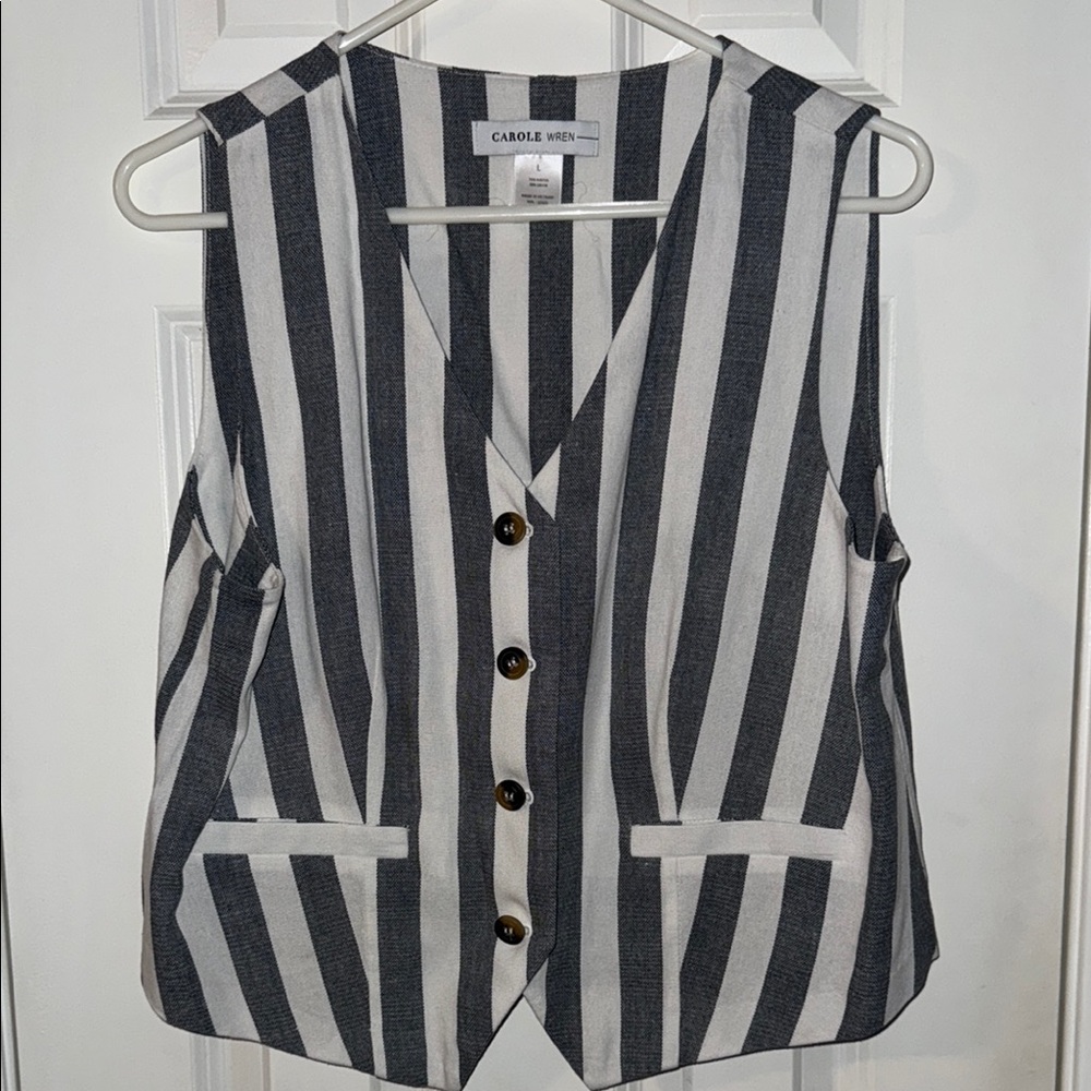 Women’s Carol Rose Black and White Striped Vest